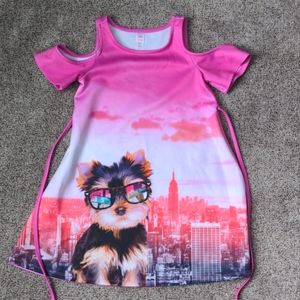 Justice cold shoulder puppy dress, size 6/7